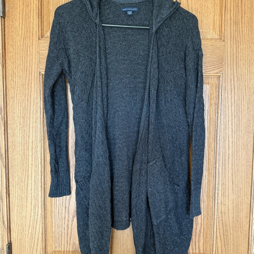 American Eagle Outfitters Charcoal Hooded Cardigan